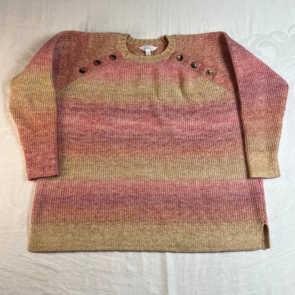 Market & Spruce Ombre Stripe Sweater 1X Button Shoulder Preppy